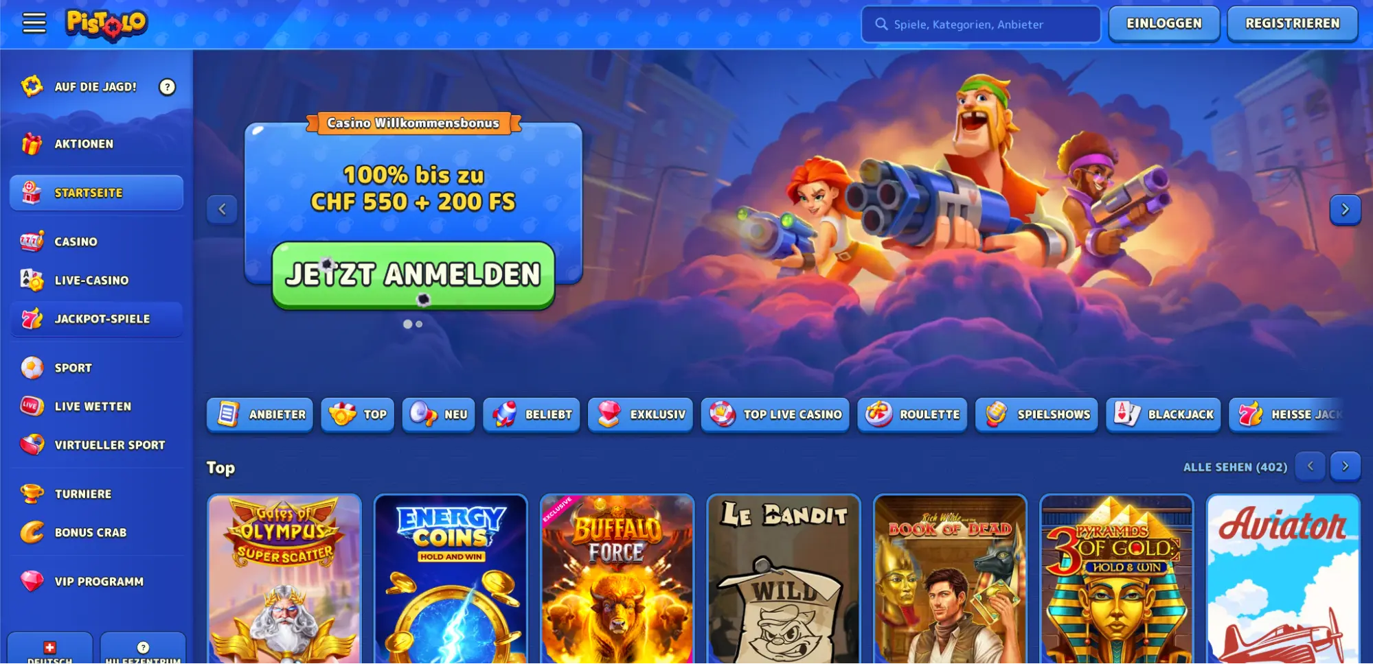 Pistolo Casino Startseite Schweiz Pistolo Casino Startseite mit Spielen